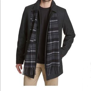 NWT Dockers Men's Quilted Lined Wool-Blend Coat with Plaid Scarf Black Sz XXL